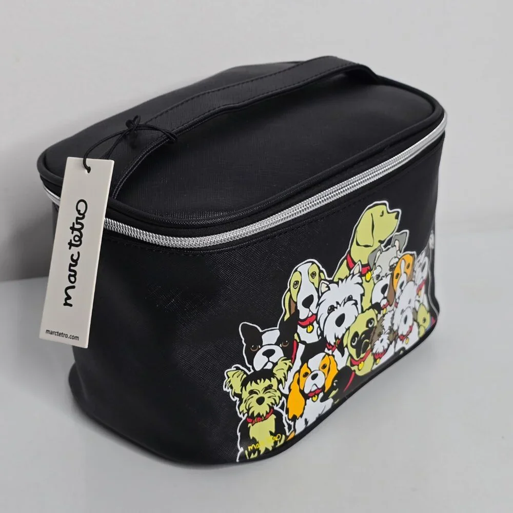 Marc Tetro Dog Family Black Cosmetic Travel Makeup Bag Tote NEW All My‎ Dogs